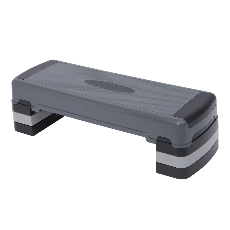 Soozier 35” Adjustable Aerobic Platform Stepper with Risers 6” 8” 10” Cardio Fitness Trainer Workout Step, Black Grey