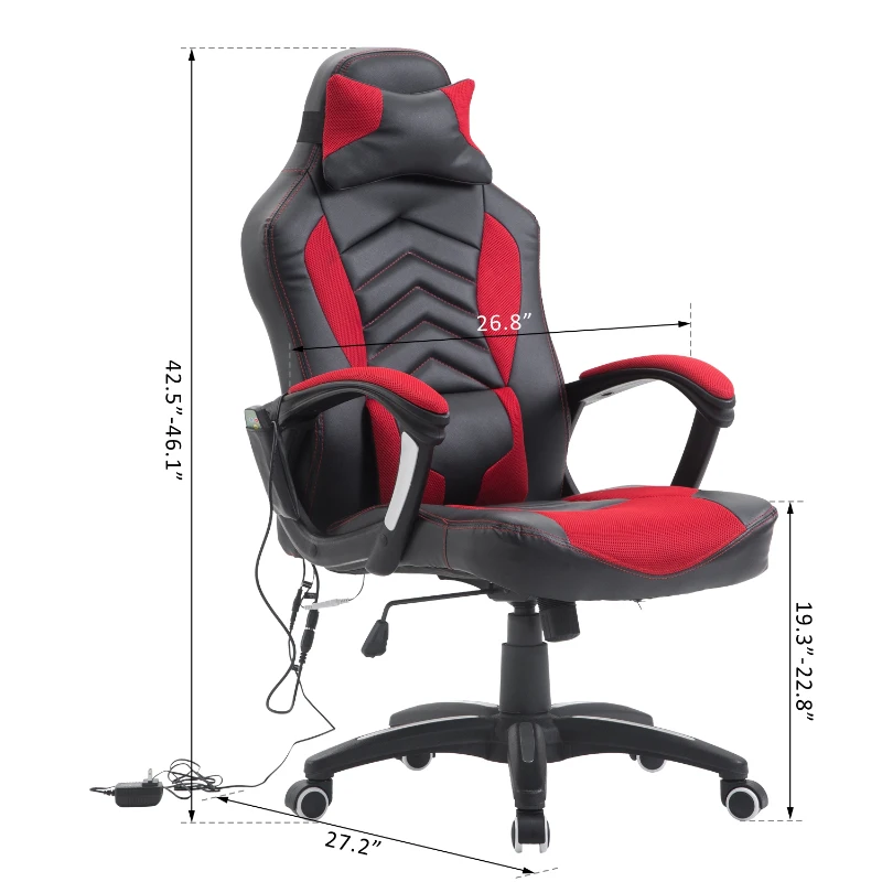 HOMCOM Ergonomic Massage Office Chair Heated Vibrating Swivel Computer Seat with Pillow and Lumbar Support