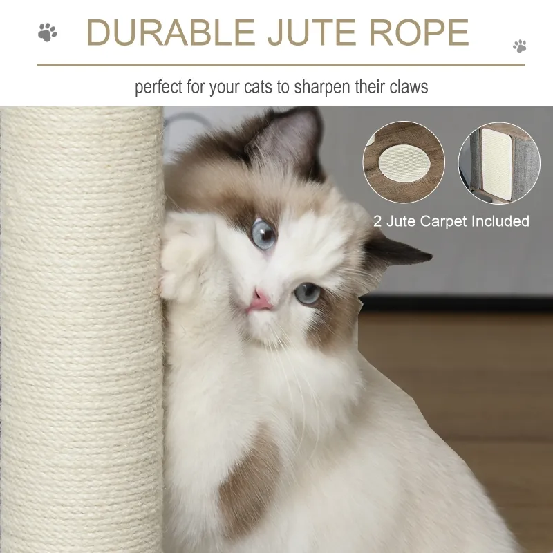 PawHut 34" Cat Tree Tower Activity Center with Natural Jute Scratch Material, Cushions on Each Platform, & Condo Area