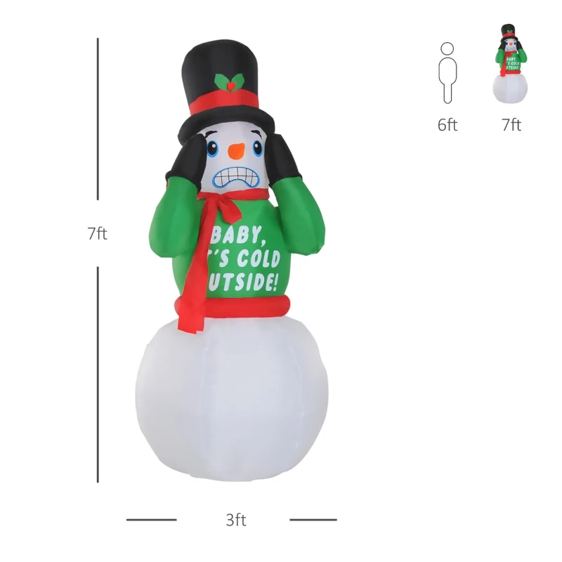 HOMCOM 7ft Christmas Inflatable Animated Shivering Snowman, Outdoor Blow-Up Yard Decoration with LED Lights Display