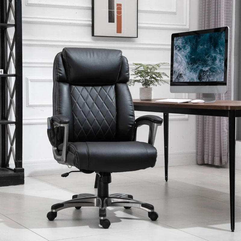 Vinsetto High Back 6-Point Massage Home Office Chair, Swivel Faux Leather Task Chair with Headrest, and Padded Armrests, Black