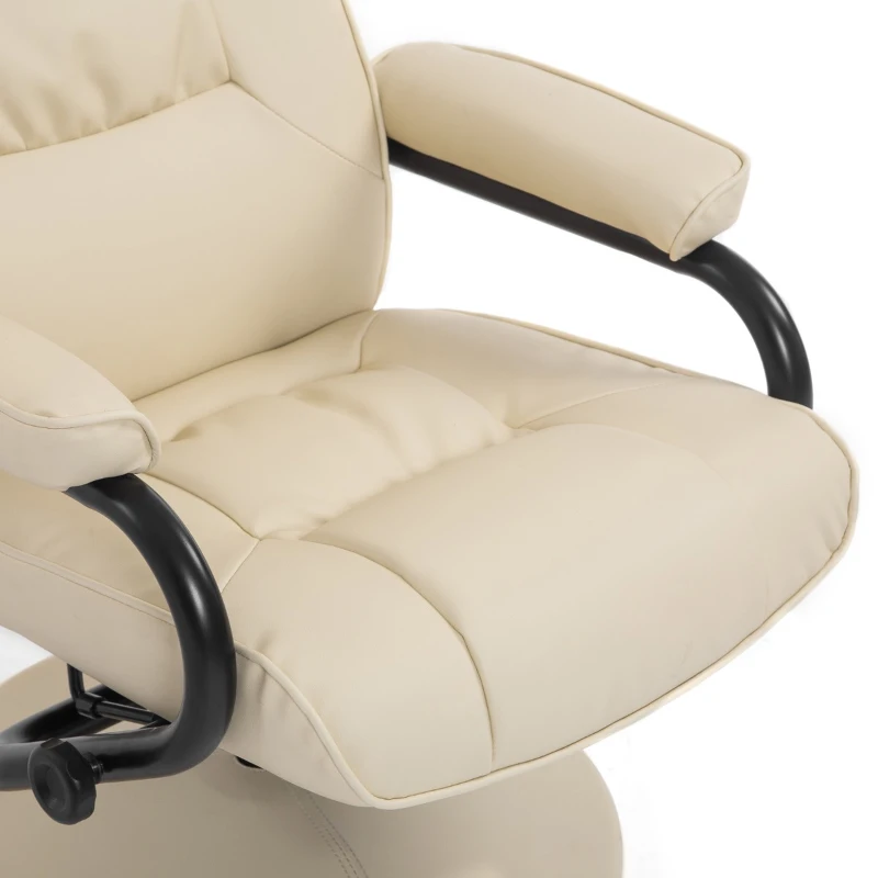 HomCom Ergonomic Faux Leather Lounge Armchair Recliner And Ottoman Set - Cream White