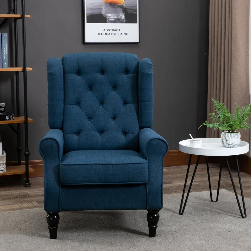 HOMCOM Fabric Tufted Club Accent Chair with Wooden Legs, Blue
