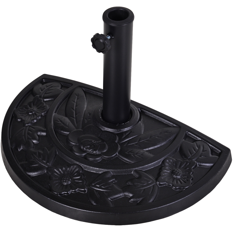 Outsunny 20" Half Round Patio Umbrella Base Outdoor Decorative Resin Parasol Stand Holder For Φ1.5", Φ1.9" Pole - Black