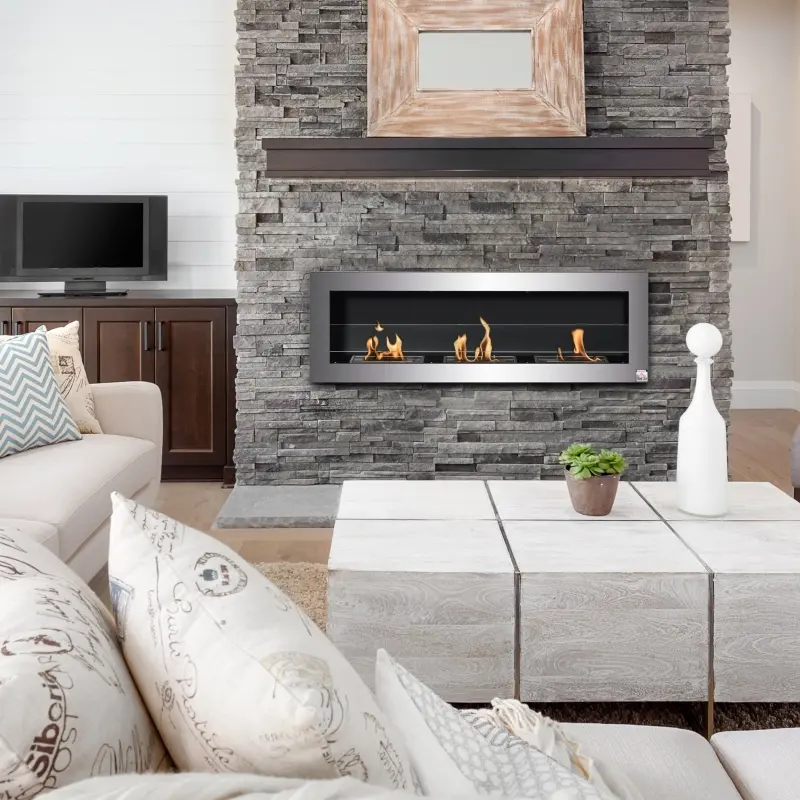 HOMCOM Ethanol Fireplace, 47.25" Wall-Mount 0.3 Gallon Steel 215 Sq Ft., Burns up to 3 Hours, Silver