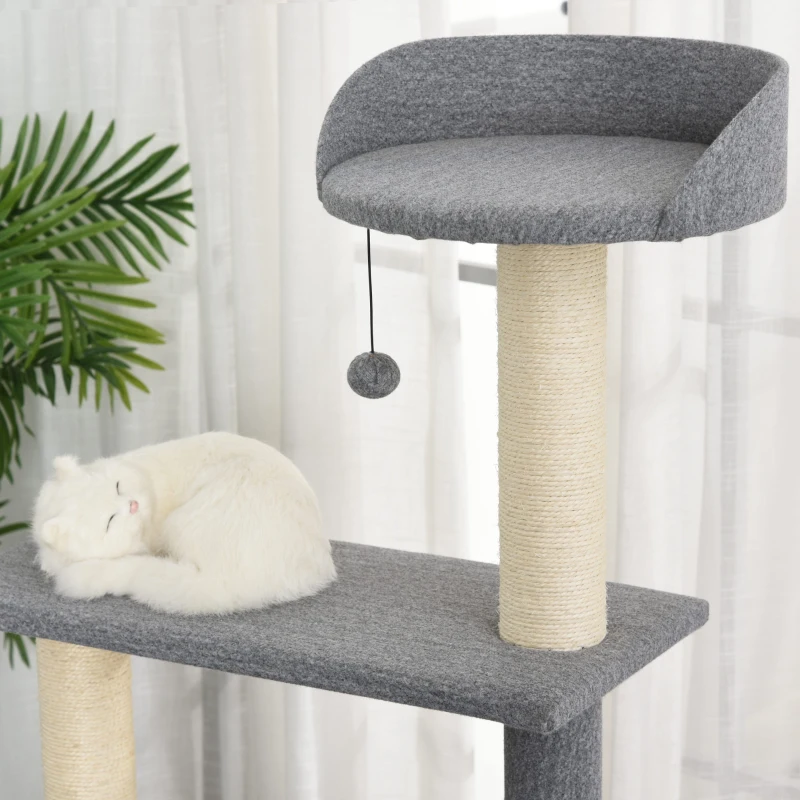 PawHut Multi-level Cat Tree with Scratching Posts House and Baskets Grey White