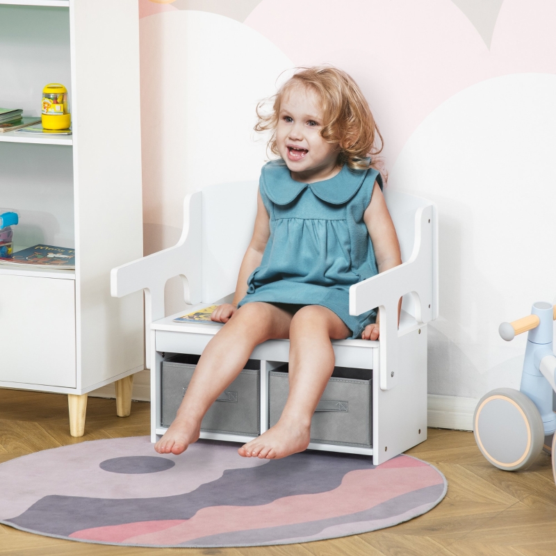 Qaba Kids Chair Convertible Desk Children Activity Bench Furniture with Storage Bin for Boy & Girl 2-5 Years Old White