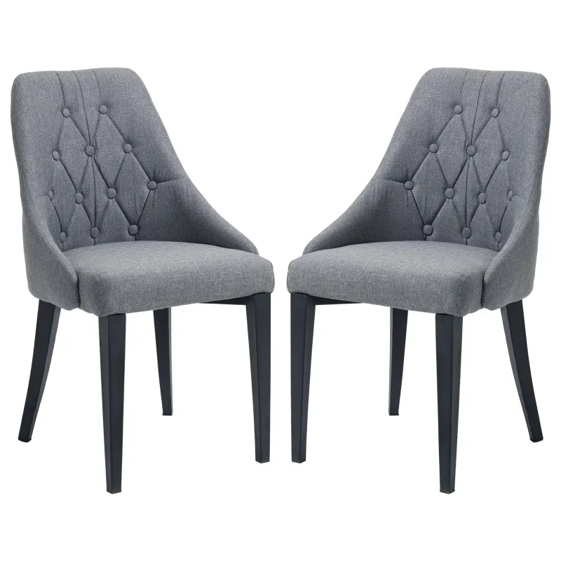 HOMCOM Set of 2 Modern Style Dining Chairs, Button Tufted High Back Side Chairs with Upholstered Seat, Steel Legs for Living Room, Kitchen, Study, Dark Grey