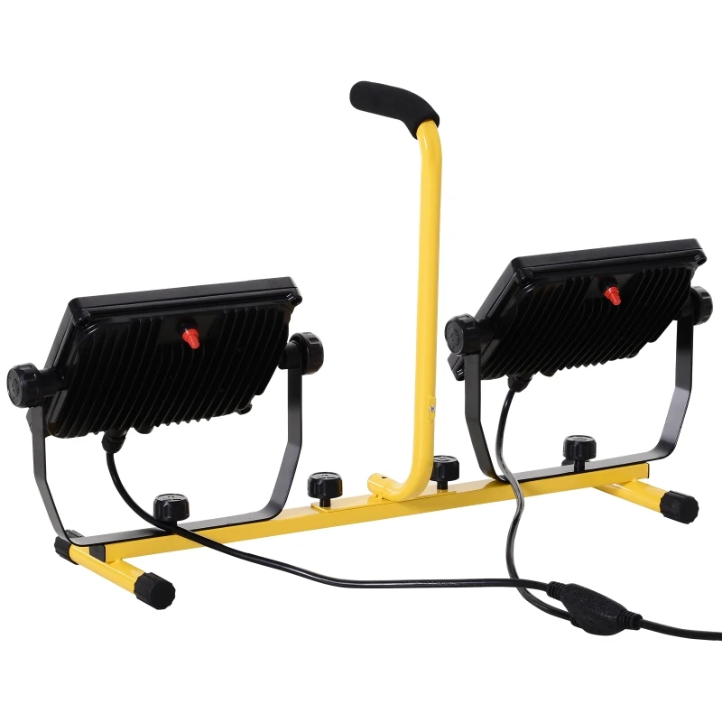 HOMCOM 14,000 Lumen Dual Head LED Work Lights Weather Resistant with Telescoping Adjustable Tripod Stand, Rotating Lamps