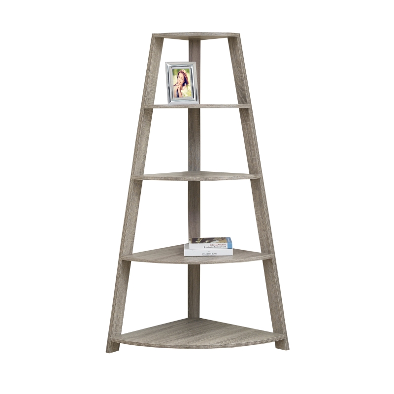 Monarch 60" Wood Grain-Look 5-Tier Corner Accent Display Bookcase - Dark Taupe Finish