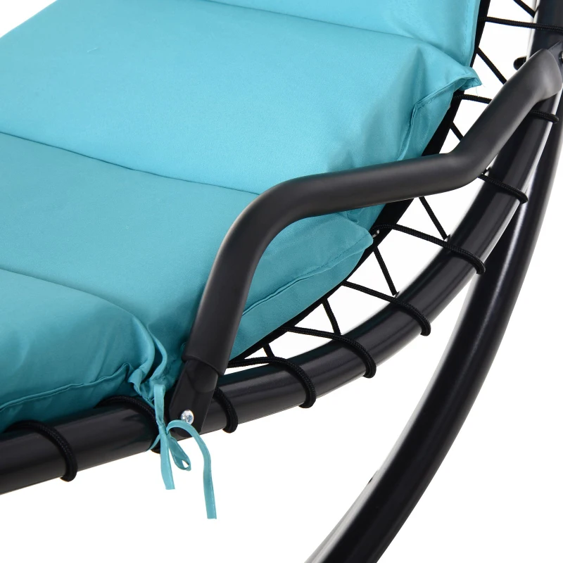 Outsunny Single Floating Chaise Lounge Curved Outdoor Porch Swing Chair Hanging Hammock Reclining Seat w/Arc Stand & Canopy Blue