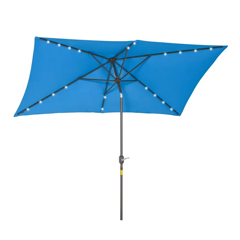 Outsunny 6.5x10ft Patio Umbrella Rectangle Solar Powered Tilt Aluminum Outdoor Market Parasol with LEDs Crank (Turquoise)