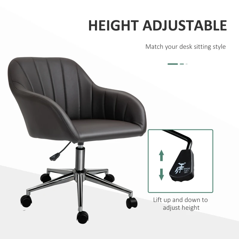 Vinsetto Mid Back Home Office Chair Computer Desk Chair with PU Leather, Adjustable Height, Swivel Wheels for Study, Bedroom, Brown