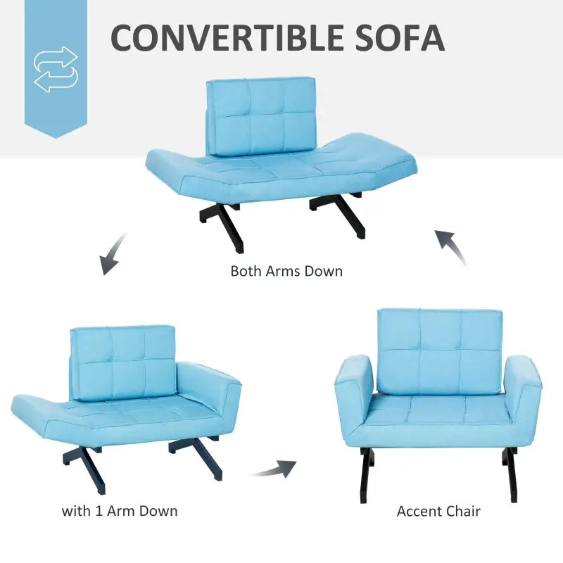 HOMCOM Convertible Accent Chair Single Sofa with Upholstered Fabric Cushion and Steel Legs for Compact Living Room, Blue