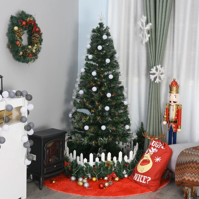 HOMCOM 6ft Christmas Tree Pre-Lit Artificial with Pink and Yellow Fiber-Optic Ball LED Lights