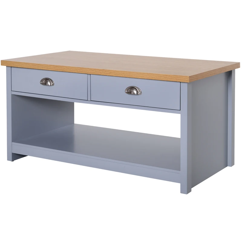 HOMCOM Coffee Table with Storage Shelf and Drawers Vintage