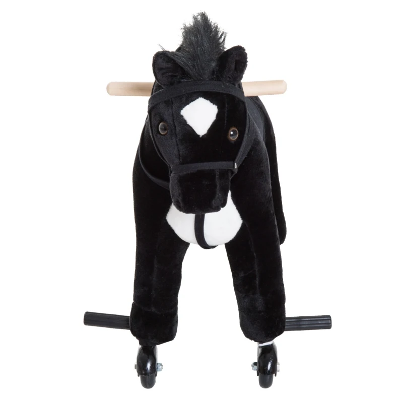 Qaba Kids Interactive Plush Mechanical Walking Ride On Horse Toy with Wheels - Black