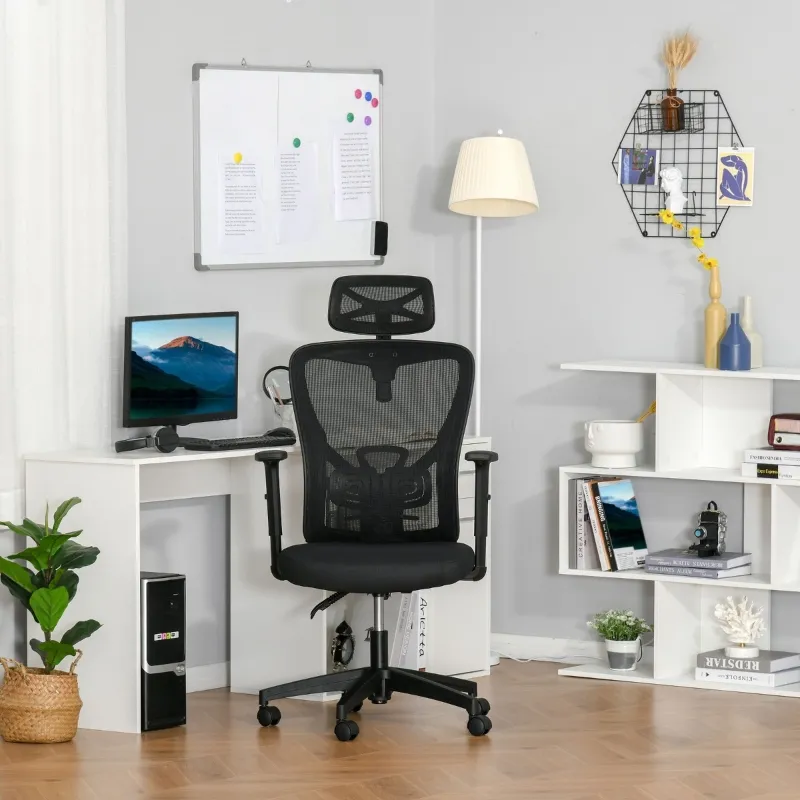 Vinsetto High Back Ergonomic Computer Home Office Chair, Mesh Task Chair with Lumbar Back Support, Reclining Function, Adjustable Headrest, Arms and Height, Black