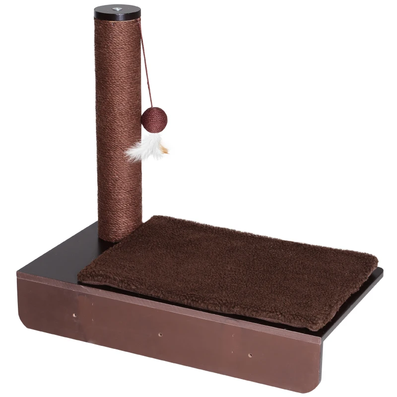 PawHut Cat Climbing Frame Shelf Wall-mounted w/ Mat and Toy Brown