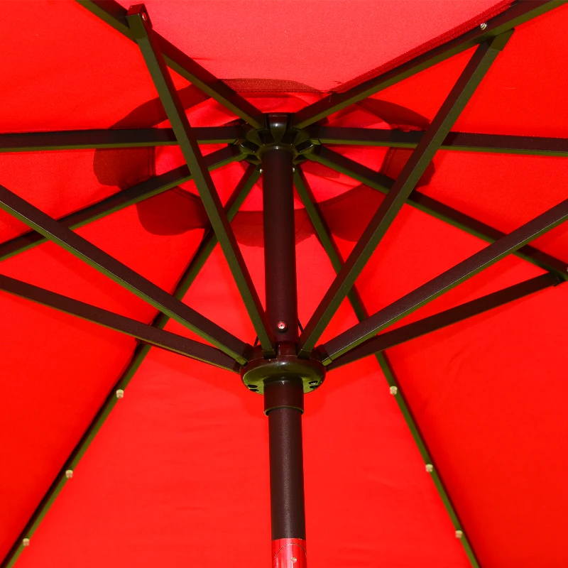 Outsunny 9' Solar LED Patio Outdoor Umbrella for Garden and Market, Sunshade, Beach Parasol Steel, Wine Red
