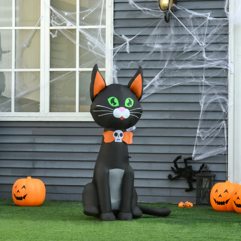 HOMCOM 4.1 ft Inflatable Halloween Black Cat,  Outdoor LED Lighted Yard Party Decoration, Waterproof