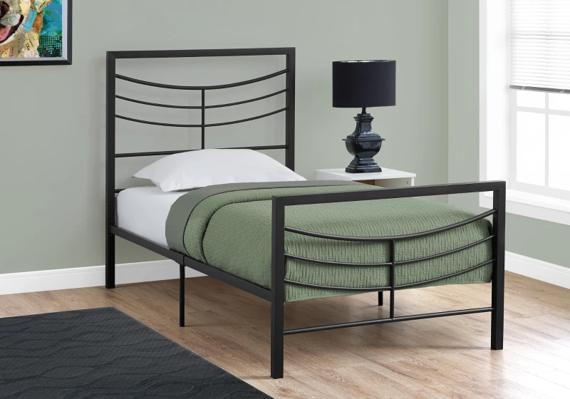 Monarch 41" Contemporary Curved Horizontal Slat Metal Bed Frame - Twin Size - Black Finish