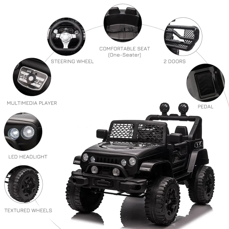Aosom 12V Battery Powered Kids Ride On Car Off Road Truck Toy w/ Parent Remote, Black