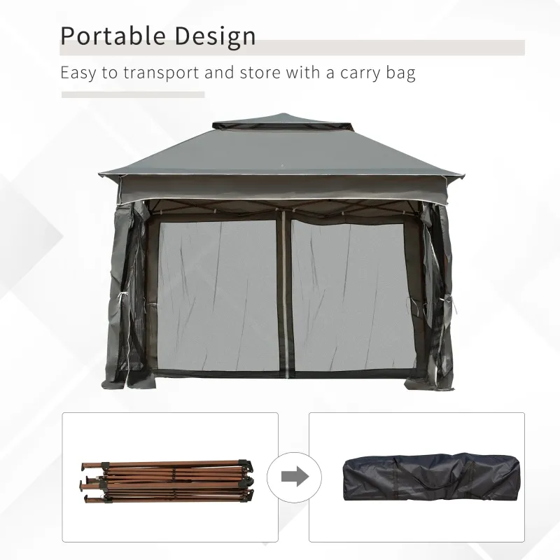 Outsunny 11' x 11' Pop Up Canopy, Outdoor Canopy Shelter Event Tent with 2-Tier Soft Top, Removable Zipper Netting, and Storage Bag, for Patio, Backyard, Garden, Dark Grey