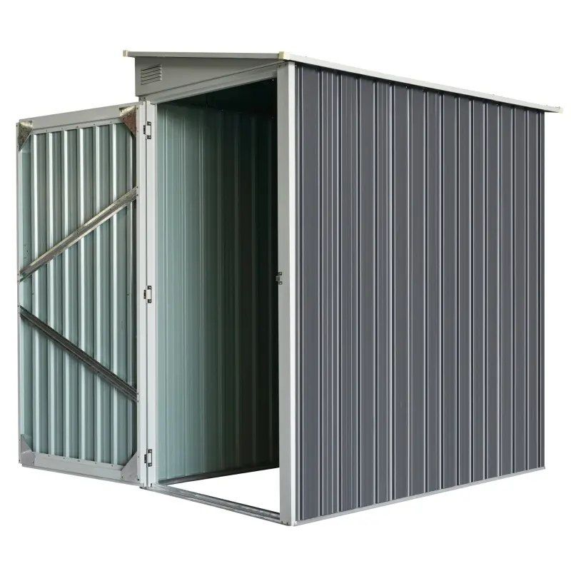 Outsunny 3.5' x 6' Lean to Garden Storage Shed, Outdoor Metal Tool House with Lockable Door Vents for Backyard Patio Lawn, Gray