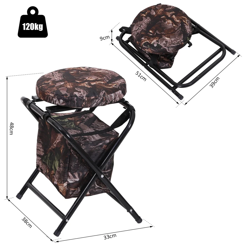 Outsunny Folding Lightweight Stool Chair w/ Zippered Storage Bag and Padded Seat Camouflage Cloth Outdoor Garden