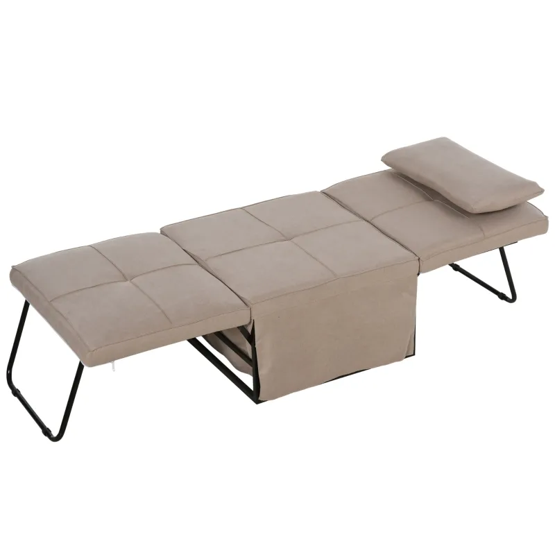 HOMCOM 4-in-1 Multi Function Folding Single Sofa Bed with Retractable Footrest, Convertible Sleeper with Adjustable Backrest For Living Room and Small Spaces, Light Coffee