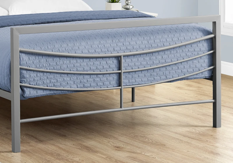Monarch 56" Contemporary Curved Horizontal Slat Metal Bed Frame - Full Size - Silver Finish