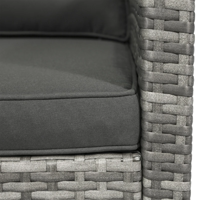 Outsunny 3 Pieces Wicker Patio Furniture Set, Rattan Bistro Set with 2-Tier Coffee Table, Extra Wide Chairs and Cushions, Outdoor Conversation Set for Garden, Porch, Balcony, Grey