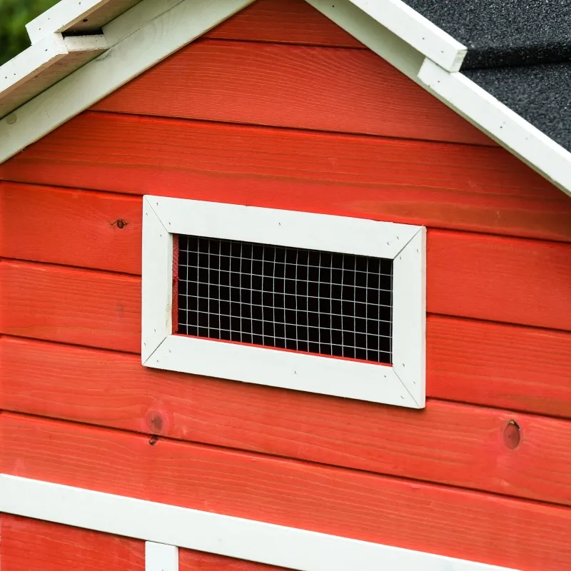 PawHut 82" Chicken Coop Wooden Rabbit Hutch Small Animal Habitat Hen Ducks House with Run Nesting Box Waterproof Roof, Red