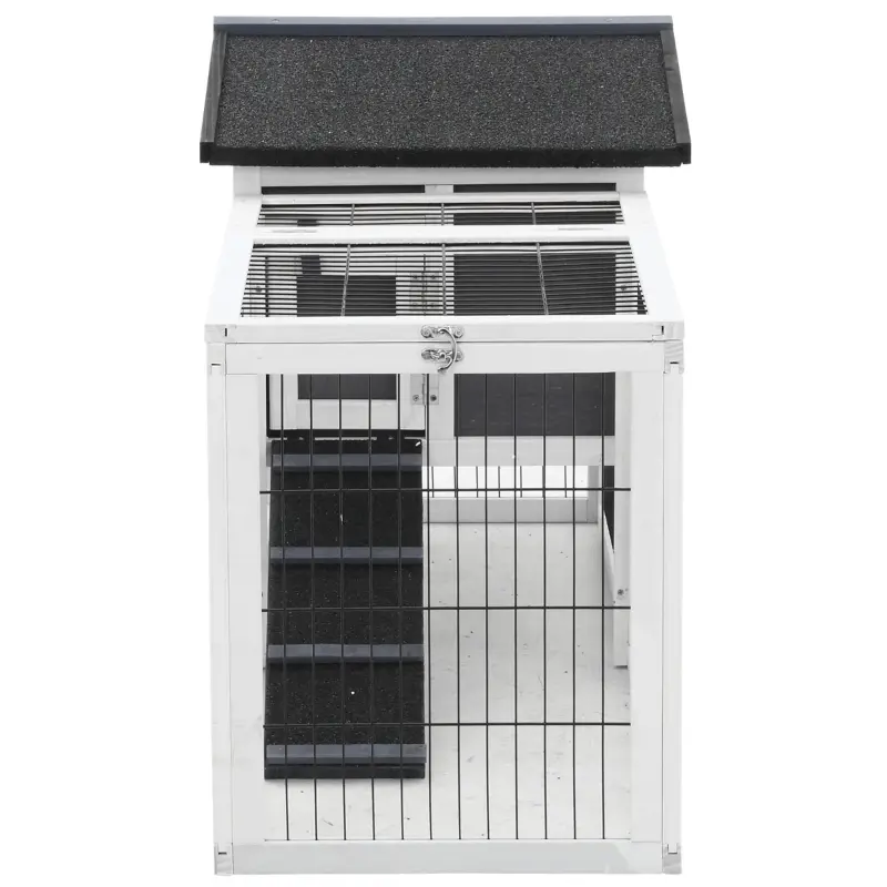 PawHut Rabbit Hutch Metal Bunny Cage, Wire and Easy Clean Tray with 2 House Levels and Patio Space  59" L x 20.75" W x 26.75" H