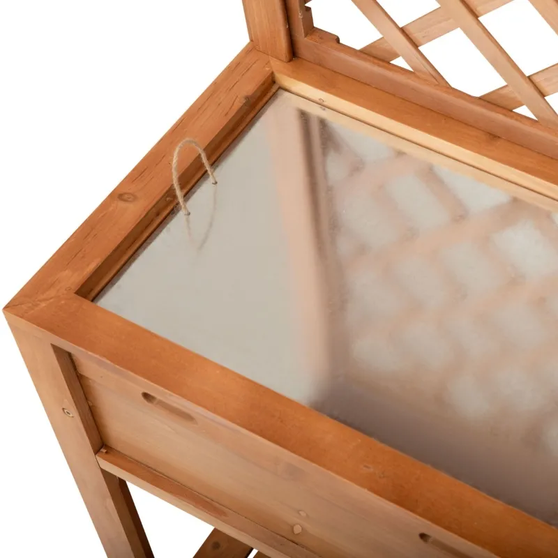 Outsunny Garden Potting Bench, Outdoor Wooden Workstation Table w/ Metal Screen, Drawer, Hooks, Storage Shelf, and Lattice Back for Patio, Backyard and Porch