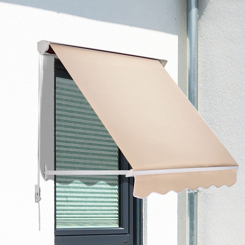 Outsunny 6’x2.3' Drop Arm Window Awning Manual Retractable Canopy Shelter Sunshade (Cream White)