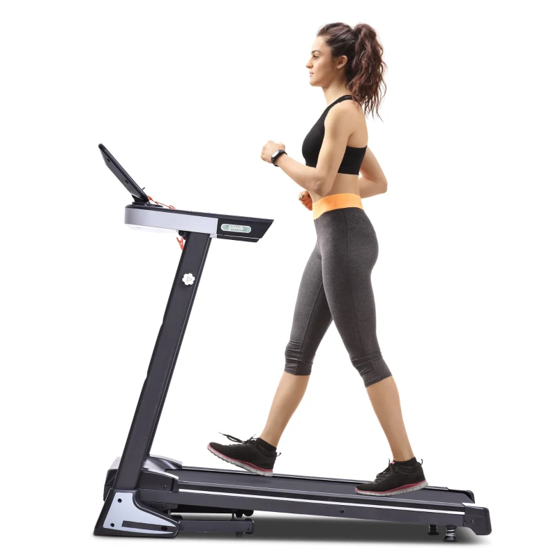 Soozier 2.0 HP Electric Folding Treadmill Machine 16'' Wide Tread Belt w/ LED Display 12 Pre-Set Programs 7.5 MPH Max Speed w/ Cup Holder & Mobile Phone Space - Black