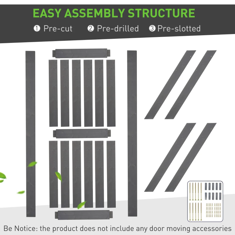 HOMCOM 7' H x 3.5' W Sturdy Sliding Barn Door, Unfinished Solid Spruce Wood Frame with Pre-Drilled Holes - Grey