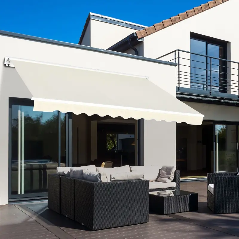 Outsunny 12' x 10' Patio Motorized/Manual Retractable Awning Outdoor Sun Shade Shelter Deck Remote Control Canopy, Beige