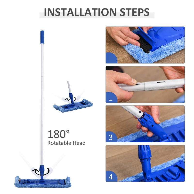 HOMCOM Cleaning Tool Set with Microfiber Mop Pads, Bucket, Squeegee, Scrubber, Scrapers, Spray Bottle for Floor, Glass Door, Window, Car Windshield, Multi-Color