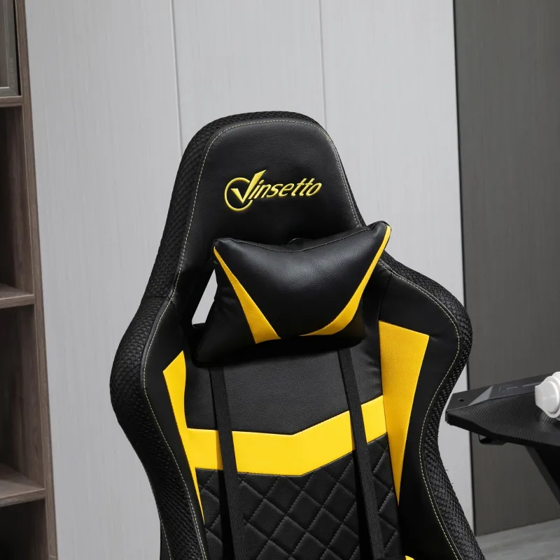 Vinsetto Racing Gaming Chair with RGB LED Lights, Adjustable Height, Gamer Office Chair, Computer Desk Chair, Black/Yellow