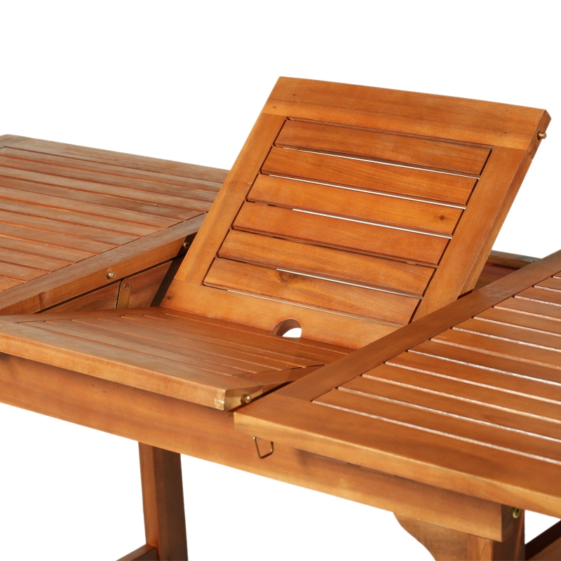 Outsunny Acacia Wood Slat Rectangular Extendable Outdoor Dining Table