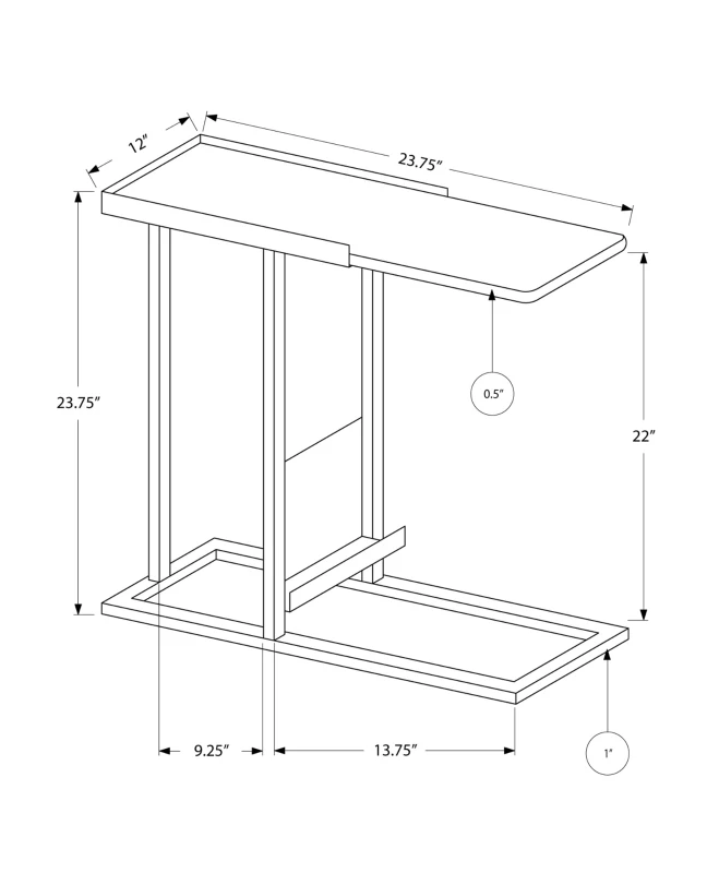 Monarch 24" Modern Metal Frame C-Shaped Side Accent Table with Magazine Storage Rack - White Finish