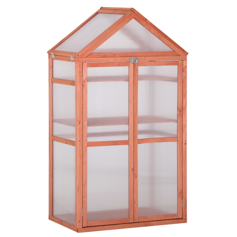 Outsunny 32" x 19" x 54" Wooden Cold Frame Greenhouse for Plants PC Board Orange