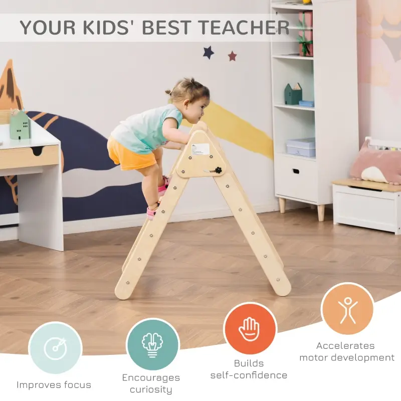 Qaba Triangle Ladder for Toddlers with Foldable Design for Easy Storage in Home Toddler Gym Space, Fine Motor Skills Toy