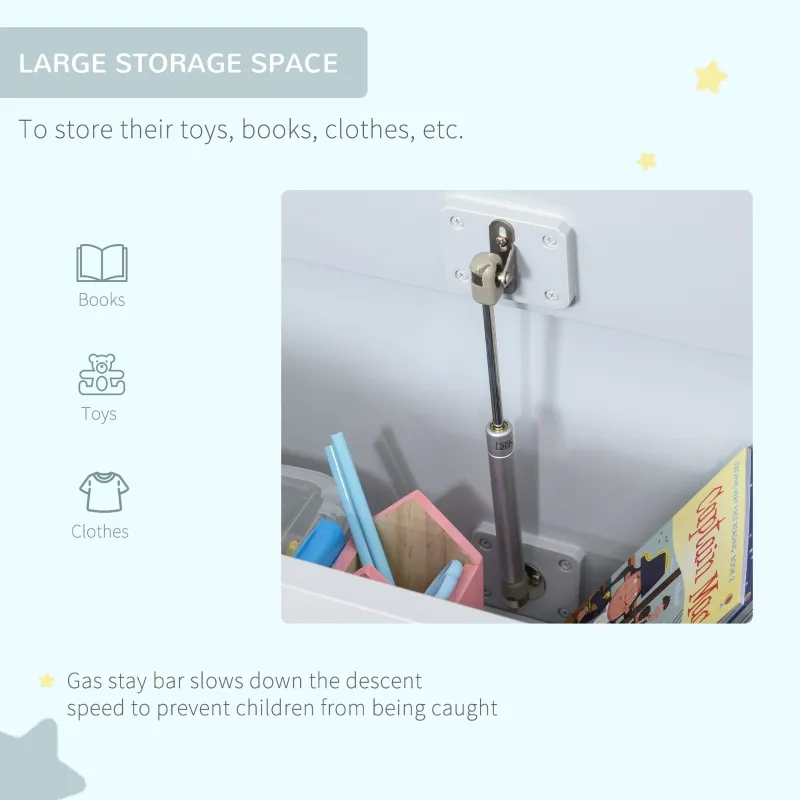 Qaba 2-in-1 Kids Wooden Toy Organizer Chest Storage Box with Seat Bench Cabinet Chunk Cube with Safety Pneumatic Rod Gray