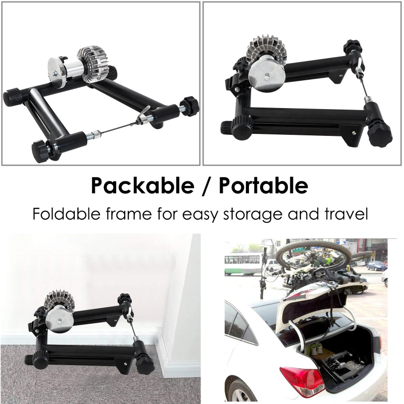 Soozier Indoor Magnetic Bike Trainer Exercise Bicycle Stand Foldable w/ Front Wheel Block Black