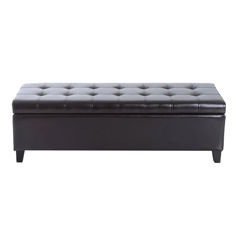 Open Box HomCom Large 51” Tufted Faux Leather Ottoman Storage Bench - Dark Brown