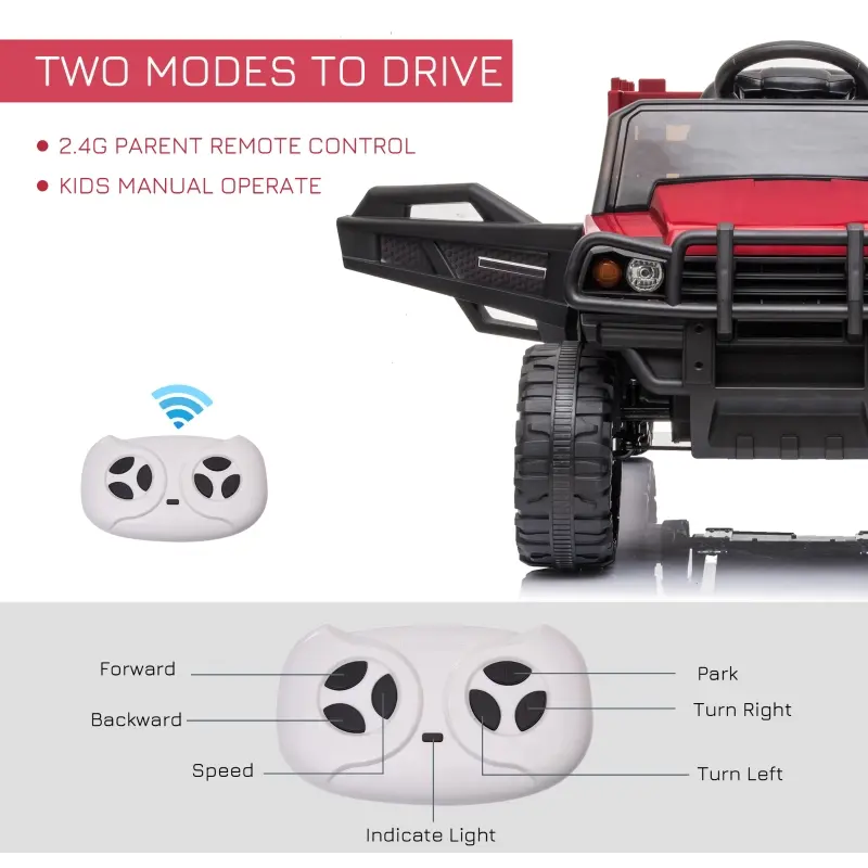 Aosom 12V Kids Ride-on Car Electric Truck Pickup Toy with Parent Remote Control and Trailer, MP3/USB Input for Music, Red